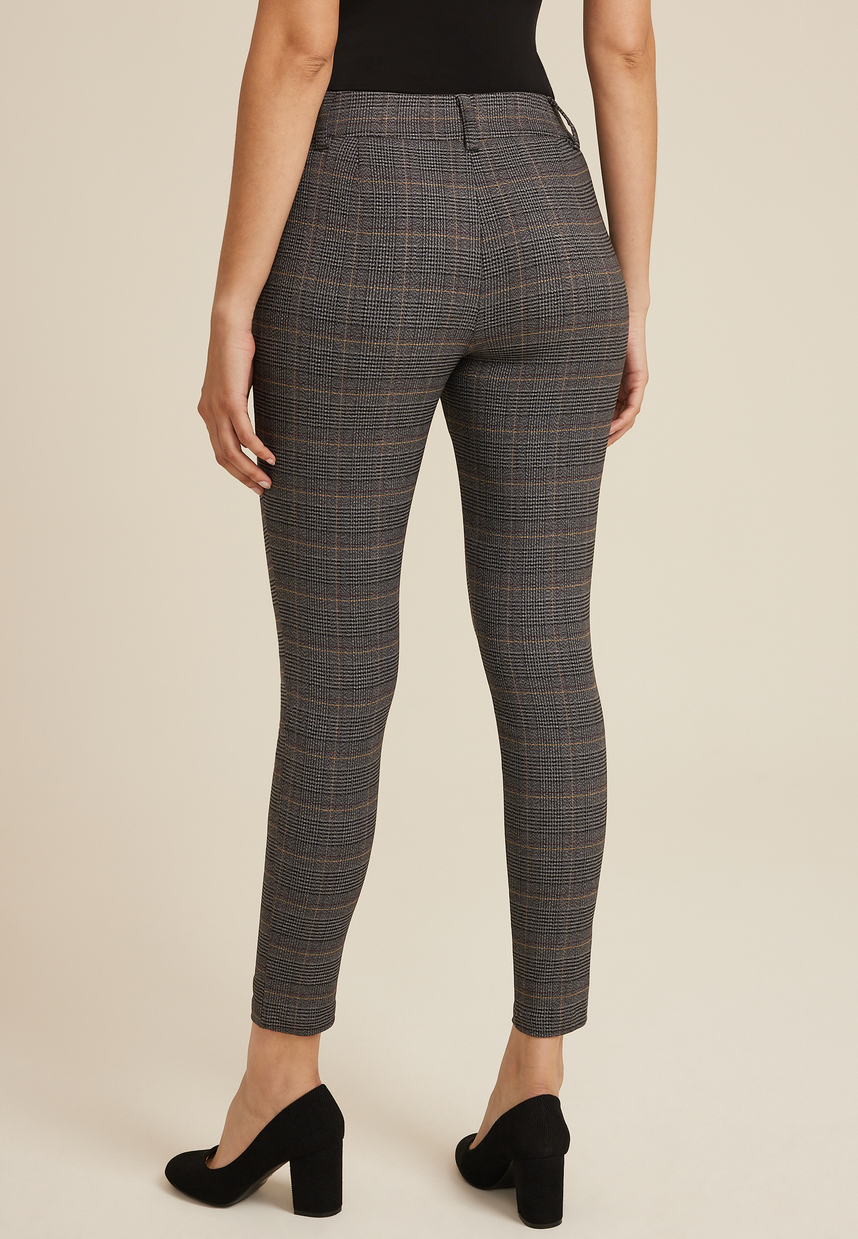 Skinny Plaid Women's Dress Pants Bengaline Plaid Constructed
