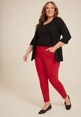 Plus Size Bengaline Mid Rise Skinny Pant, REBEL RED, small