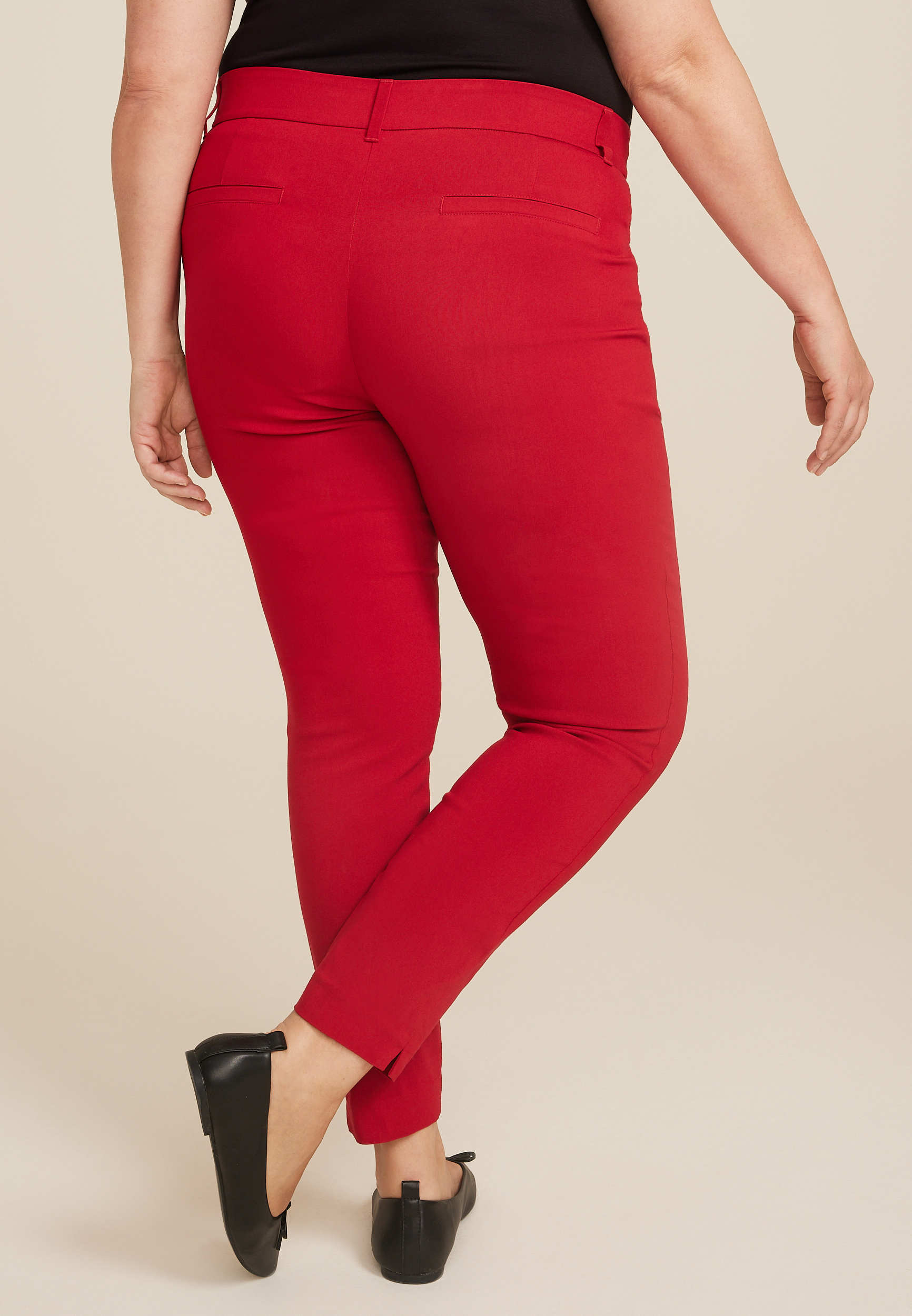 Plus Size Bengaline Mid Rise Skinny Pant, REBEL RED, large