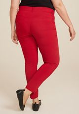 Plus Size Bengaline Mid Rise Skinny Pant, REBEL RED, small