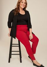 Plus Size Bengaline Mid Rise Skinny Pant, REBEL RED, small