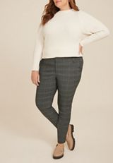 Plus Size Bengaline Plaid Constructed Waist Mid Rise Skinny Dress Pant, GRAY COMBO, small