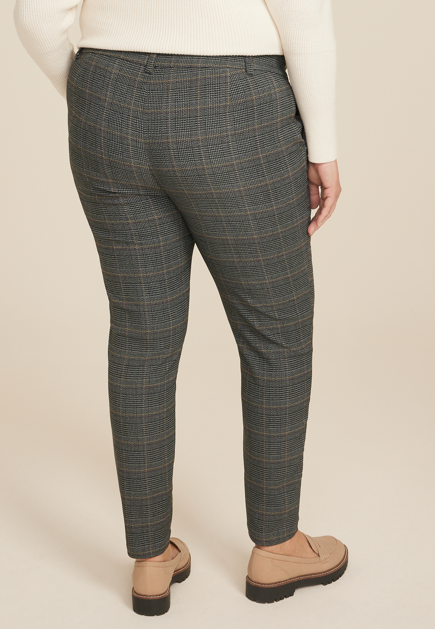 Plus Size Bengaline Plaid Constructed Waist Mid Rise Skinny Dress Pant, GRAY COMBO, large