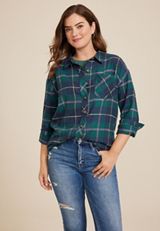 Cabin Plaid Boyfriend Tunic Shirt, C3409, small