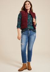 Cabin Plaid Boyfriend Tunic Shirt, C3409, small