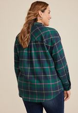 Plus Size Cabin Plaid Boyfriend Tunic Shirt, C3409, small
