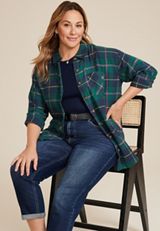 Plus Size Cabin Plaid Boyfriend Tunic Shirt, C3409, small
