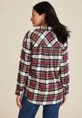 Cabin Plaid Boyfriend Button Down Shirt, WHITE COMBO, small