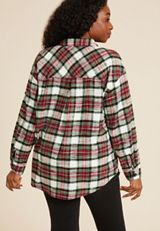 Plus Size Cabin Plaid Boyfriend Button Down Shirt, WHITE COMBO, small