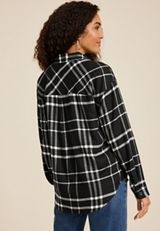 Cabin Plaid Quarter Zip Oversized Top, BLACK COMBO, small
