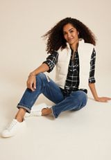Cabin Plaid Quarter Zip Oversized Top, BLACK COMBO, small