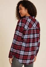 Cabin Plaid Boyfriend Button Down Shirt, C4695, small