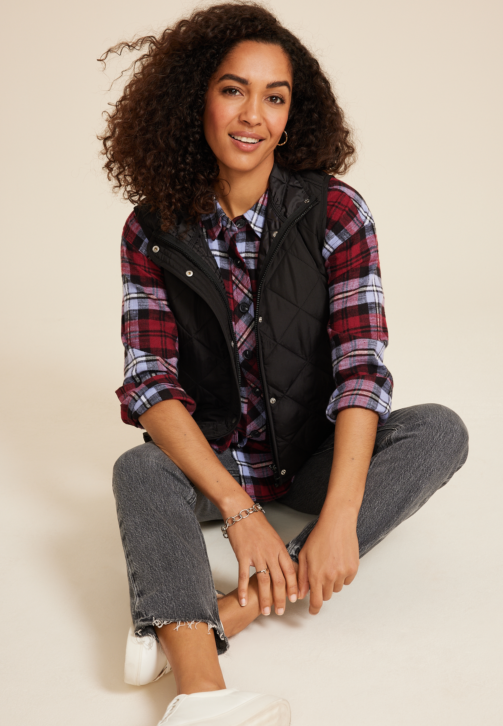 Cabin Plaid Boyfriend Button Down Shirt, C4695, large