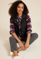 Cabin Plaid Boyfriend Button Down Shirt, C4695, small