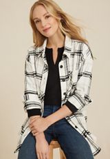 Cabin Plaid Boyfriend Button Down Shirt, SOFT WHITE COMBO, small