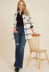 Cabin Plaid Boyfriend Button Down Shirt, SOFT WHITE COMBO, small