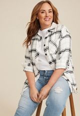 Plus Size Cabin Plaid Boyfriend Button Down Shirt, C2380, small