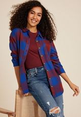 Cabin Plaid Boyfriend Tunic Shirt, C2607, small