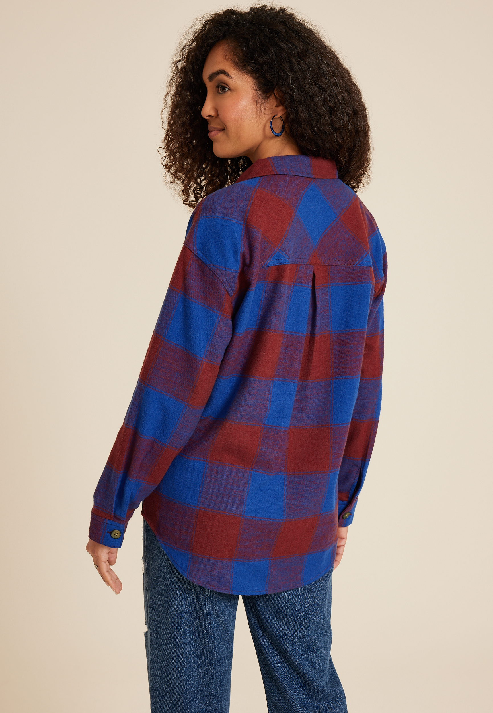 Cabin Plaid Boyfriend Tunic Shirt, C2607, large