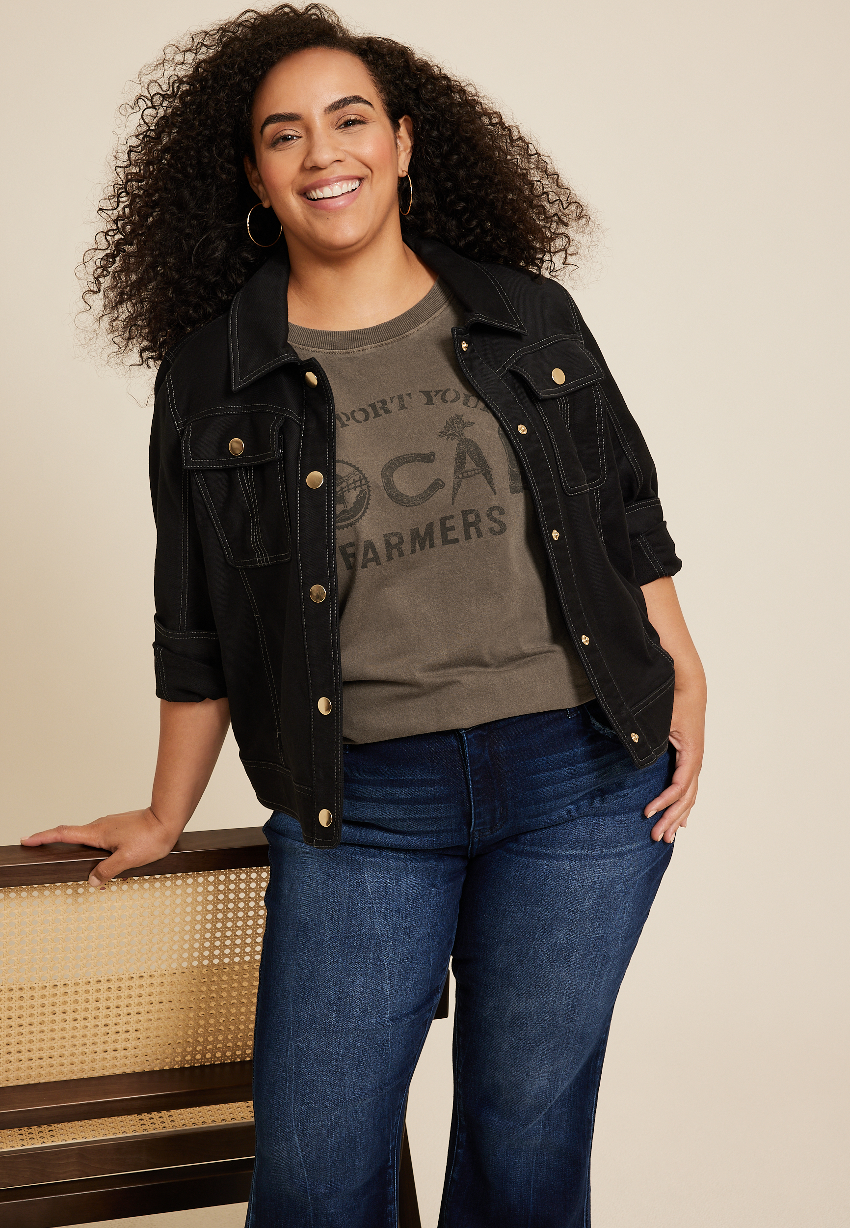 Plus Size Support Your Local Farmers Oversized Fit Graphic Tee, C6002, large