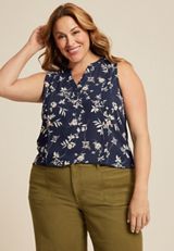 Plus Size Floral Mixed Fabric Tank Top, C1756, small