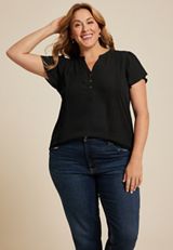 Plus Size Mixed Fabric Flutter Sleeve Blouse, C106, small