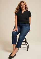 Plus Size Mixed Fabric Flutter Sleeve Blouse, C106, small