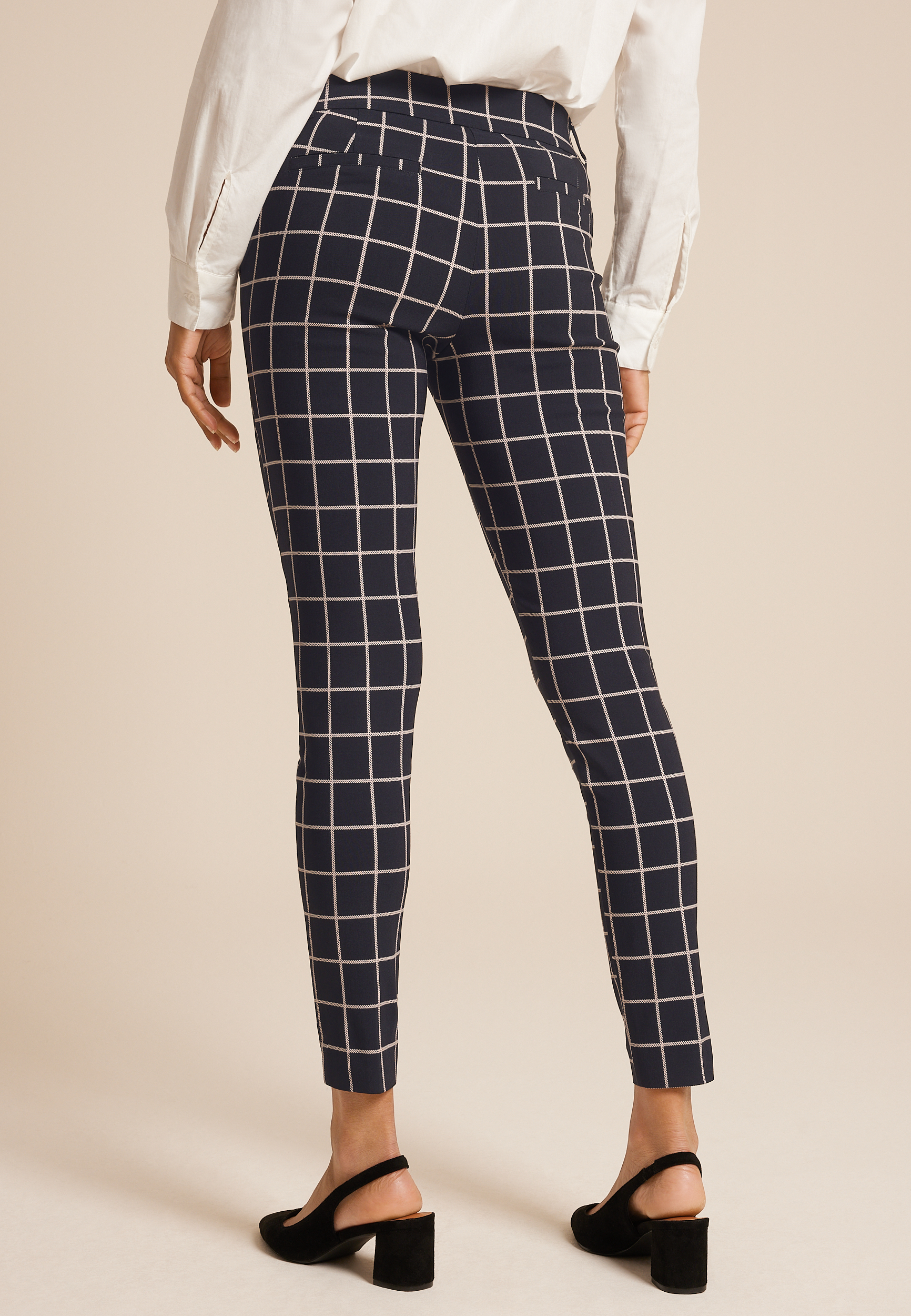 Bengaline Mid Rise Windowpane Skinny Pant, BLACK COMBO, large