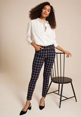 Bengaline Mid Rise Windowpane Skinny Pant, BLACK COMBO, small
