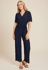 Flutter Sleeve Tie Waist Jumpsuit, C1919, small
