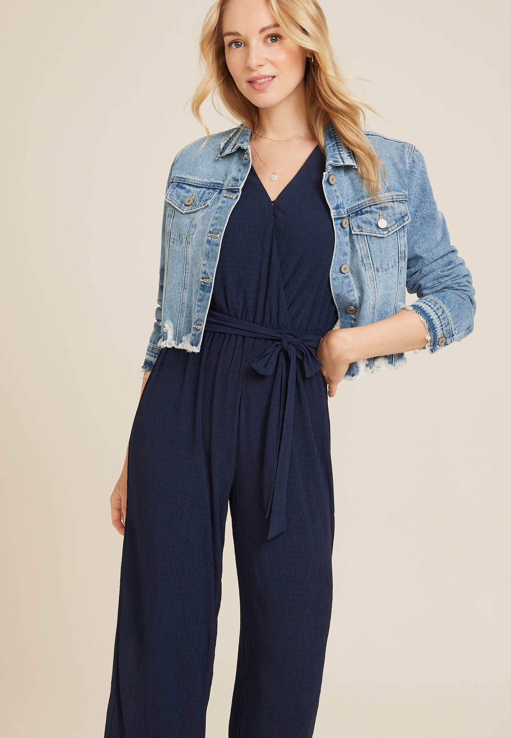 Flutter Sleeve Tie Waist Jumpsuit, C1919, large