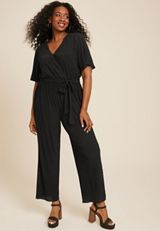 Plus Size Flutter Sleeve Tie Waist Jumpsuit, C106, small