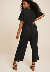 Plus Size Flutter Sleeve Tie Waist Jumpsuit, C106, small