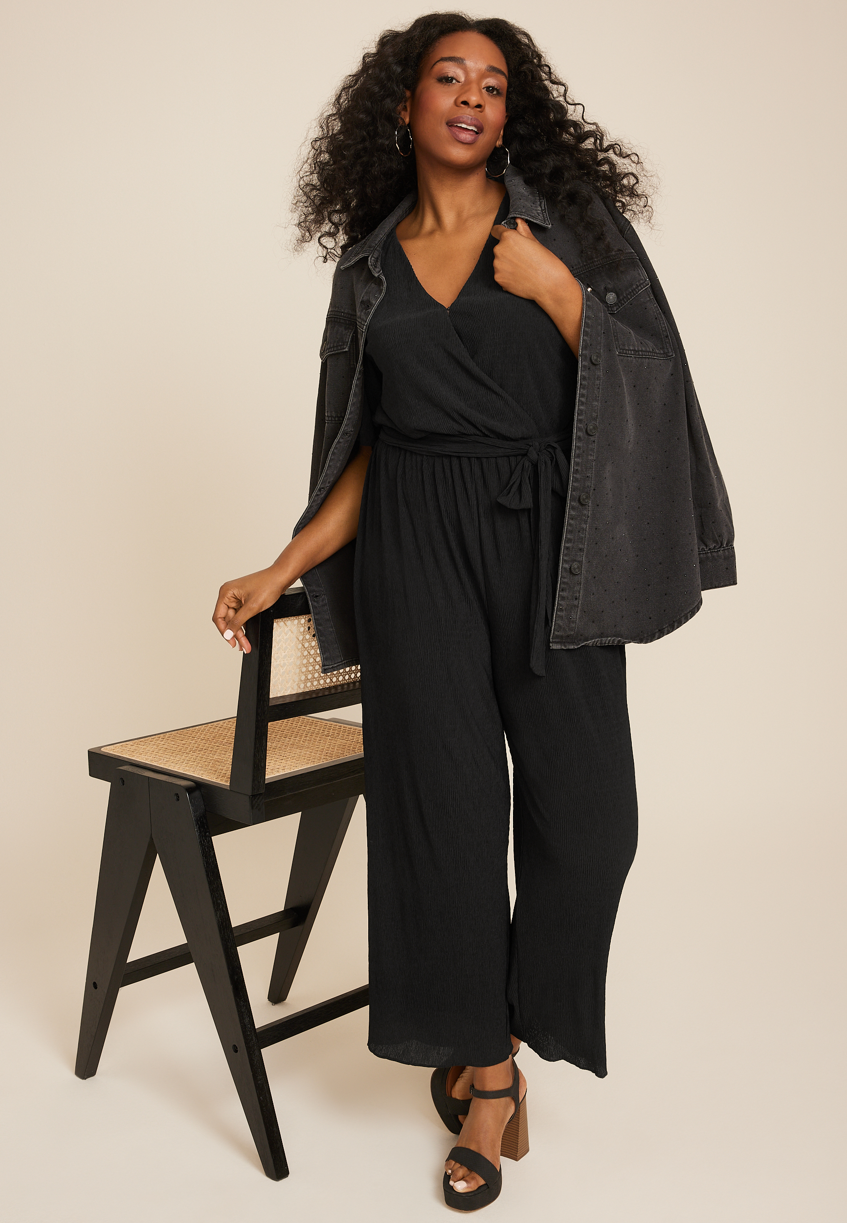 Plus Size Flutter Sleeve Tie Waist Jumpsuit, C106, large