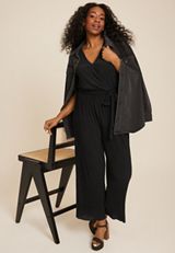 Plus Size Flutter Sleeve Tie Waist Jumpsuit, C106, small