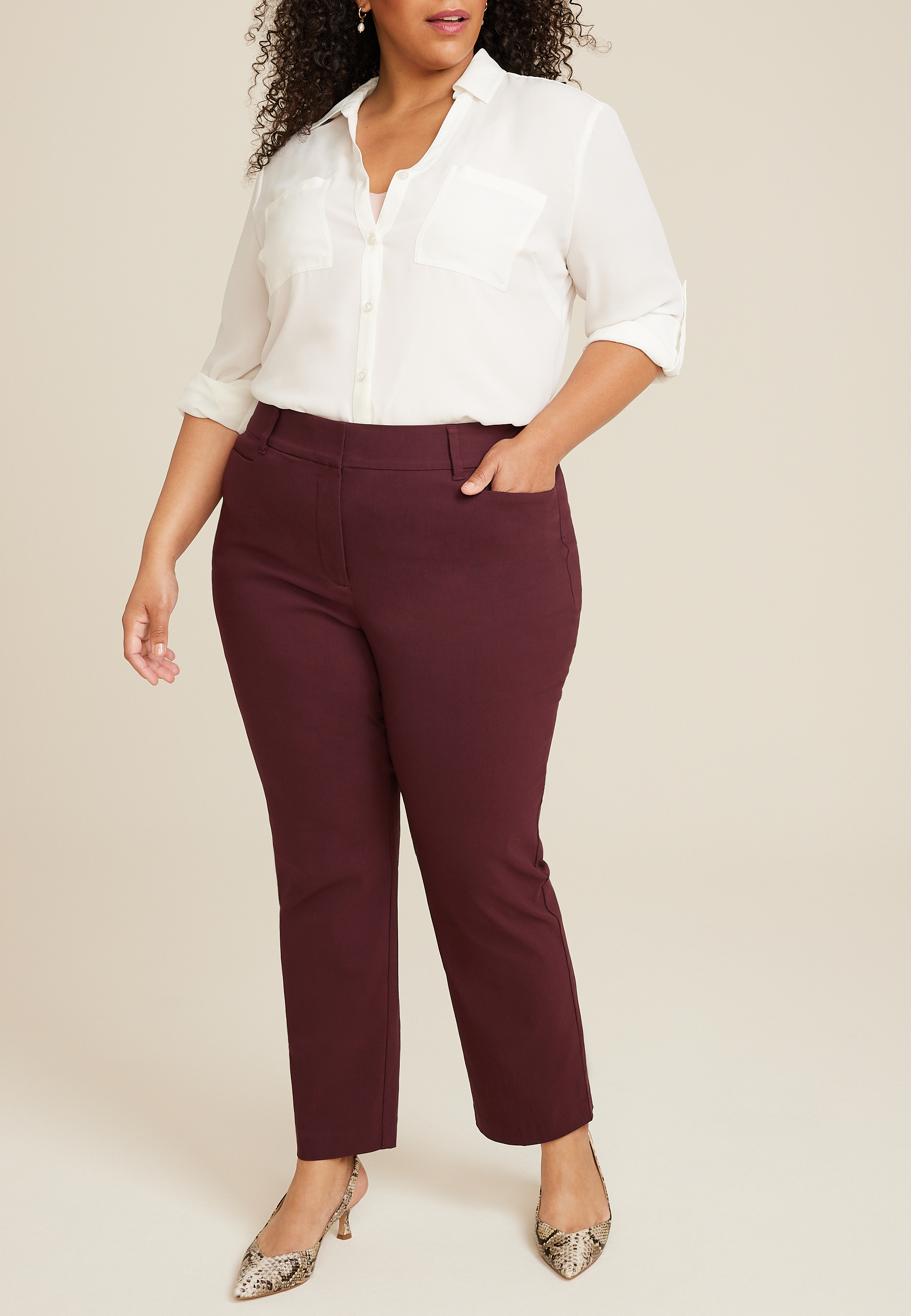 Plus Bengaline High Rise Slim Straight Pant