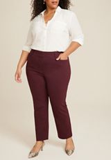 Plus Size Bengaline High Rise Slim Straight Pant, BROWN RUM, small