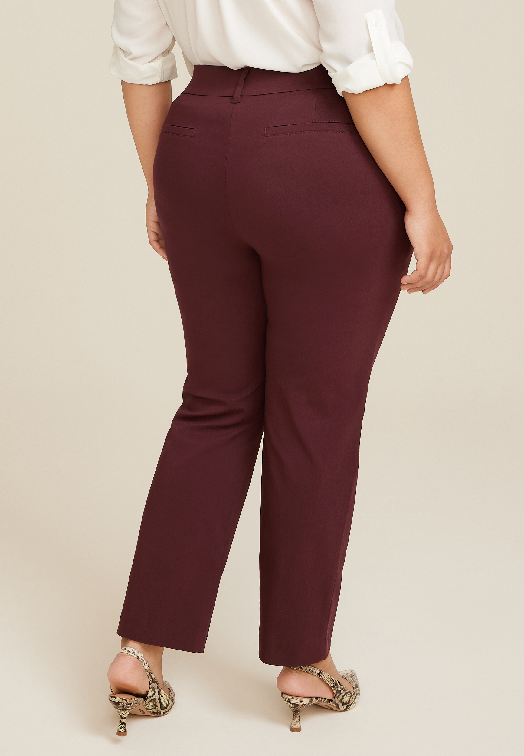 Plus Size Bengaline High Rise Slim Straight Pant, BROWN RUM, large