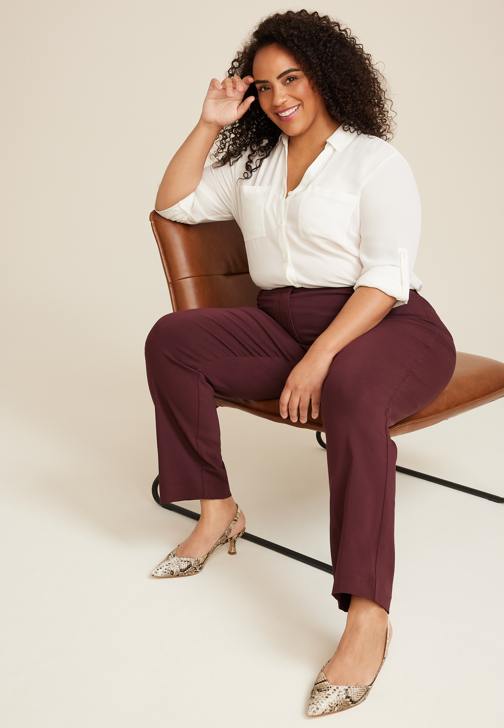 Plus Size Bengaline High Rise Slim Straight Pant, BROWN RUM, large