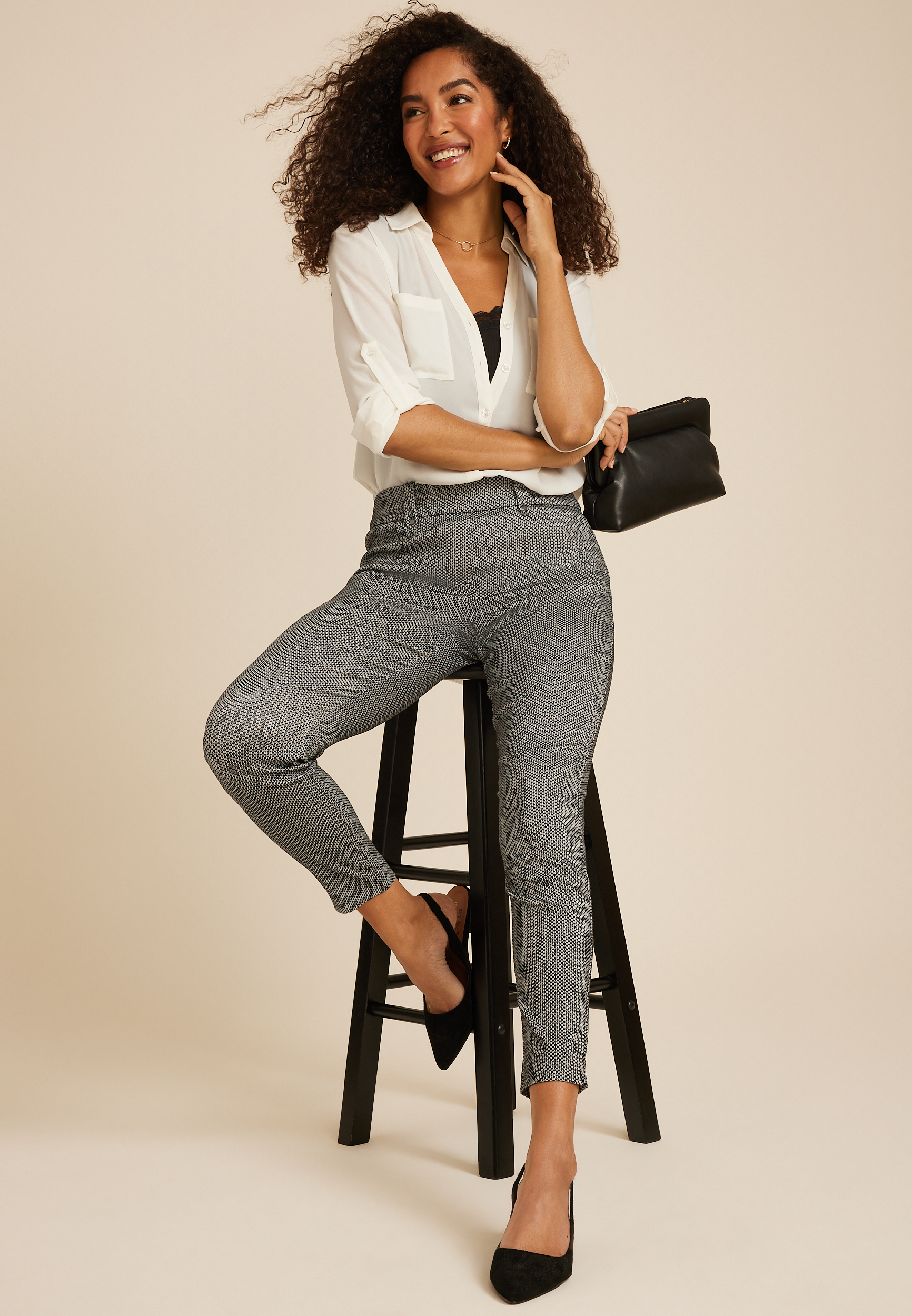 Bengaline Textured Mid Rise Skinny Pant, , large