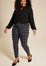 Plus Size Bengaline Mid Rise Windowpane Skinny Pant, C1756, small