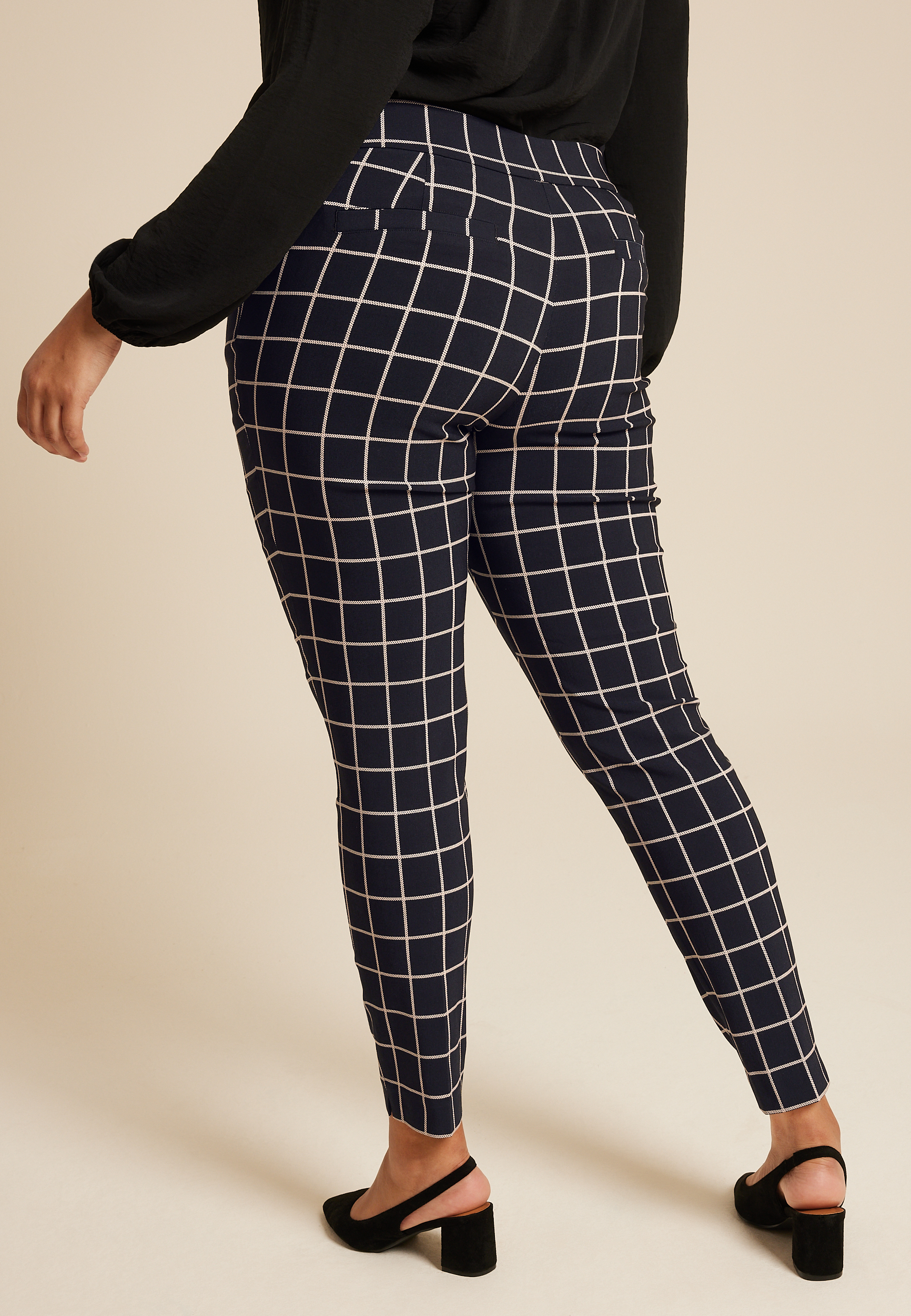 Plus Size Bengaline Mid Rise Windowpane Skinny Pant, C1756, large