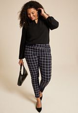Plus Size Bengaline Mid Rise Windowpane Skinny Pant, C1756, small