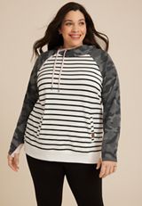 Plus Size Homeward Striped Camo Hoodie, C2380, small