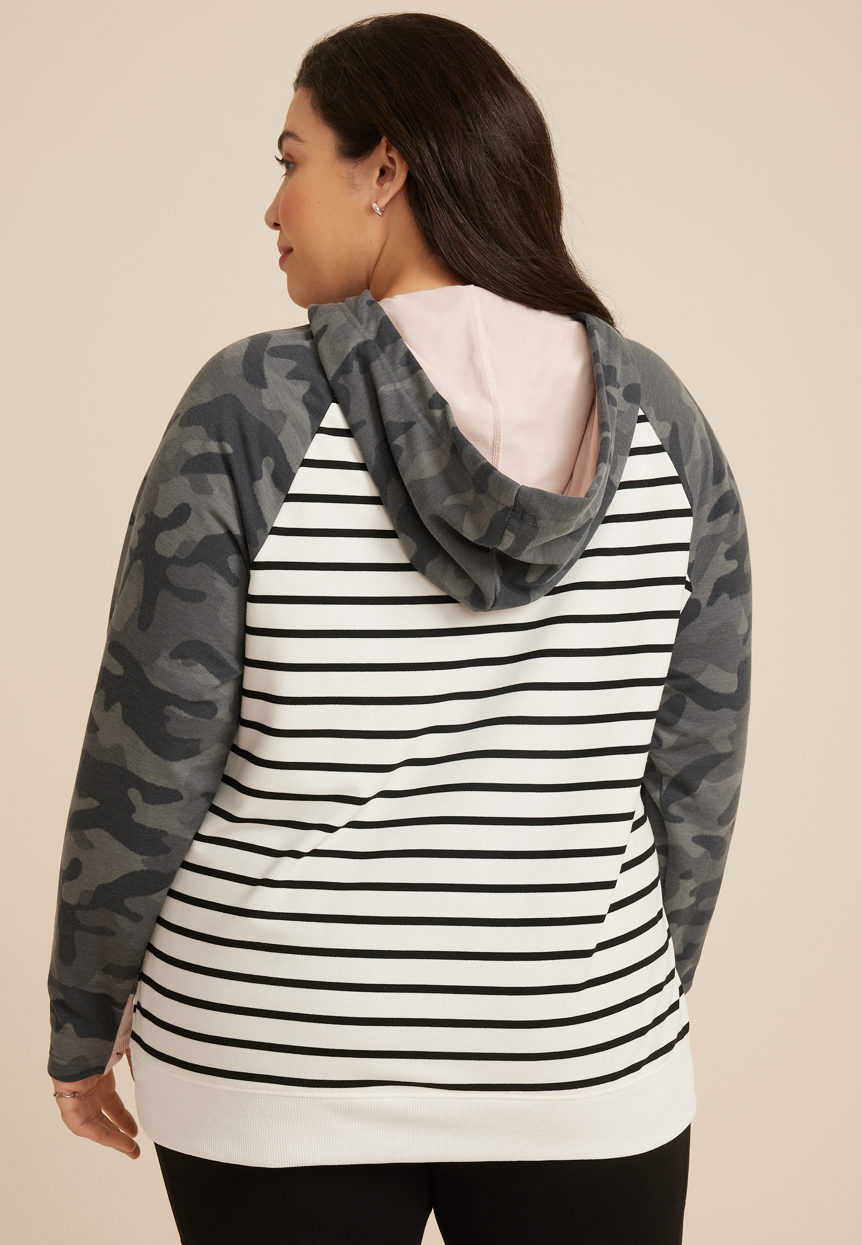 Plus Size Homeward Striped Camo Hoodie, C2380, large