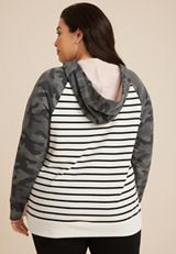 Plus Size Homeward Striped Camo Hoodie, C2380, small