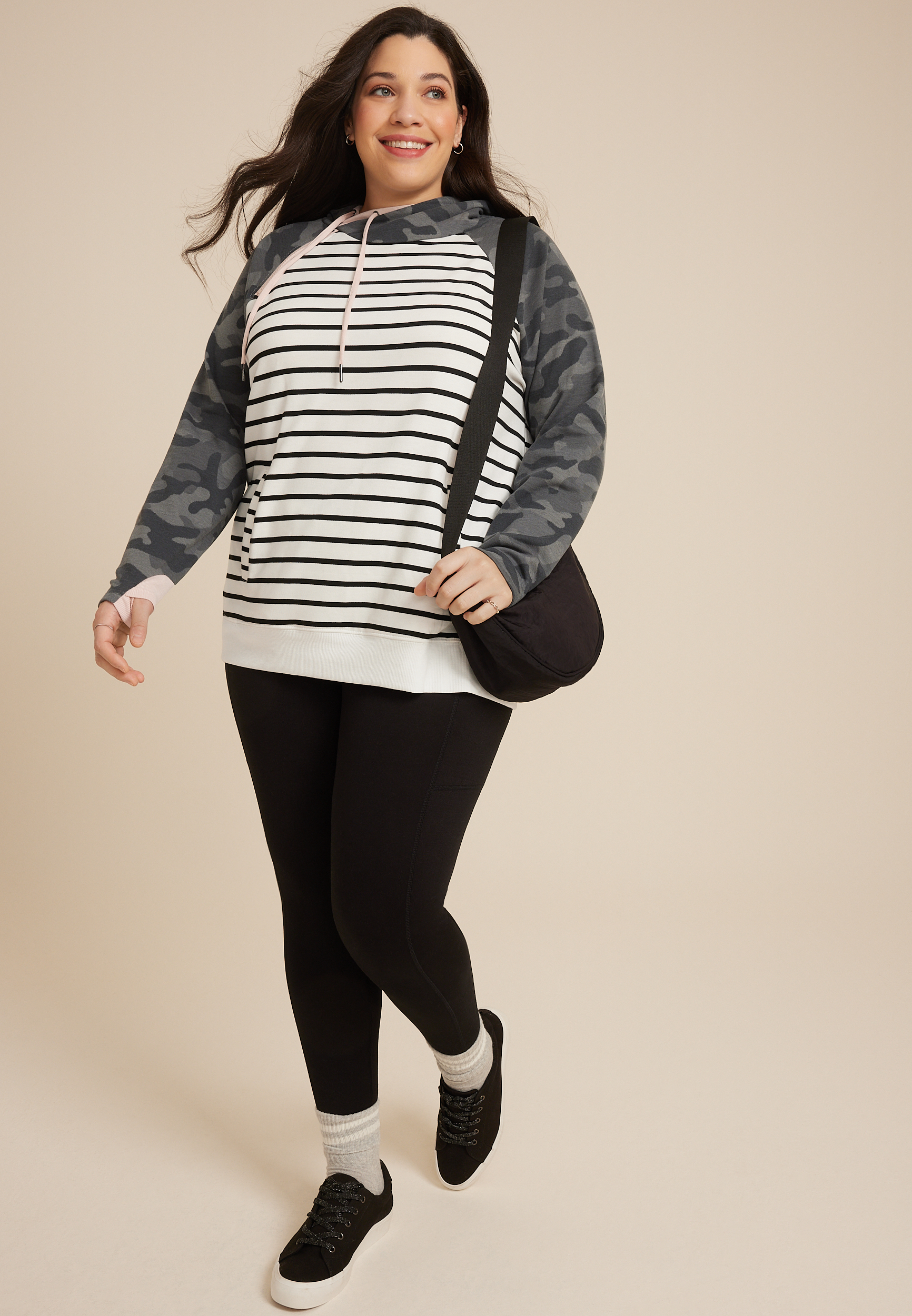 Plus Size Homeward Striped Camo Hoodie, C2380, large