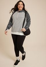 Plus Size Homeward Striped Camo Hoodie, C2380, small