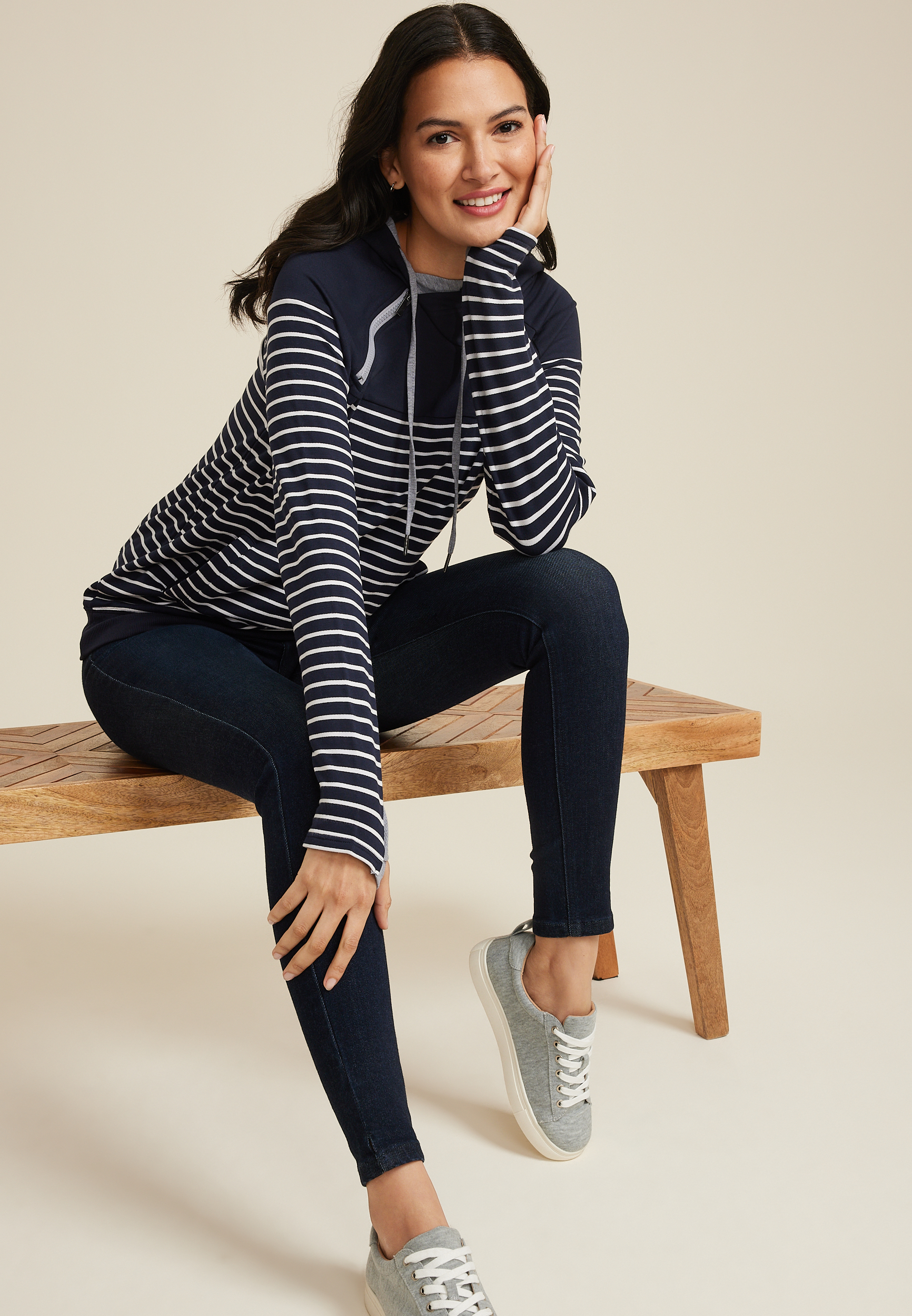 Homeward Striped Colorblock Hoodie, NAVY COMBO, large