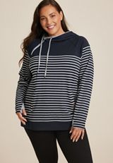 Plus Size Homeward Striped Colorblock Hoodie, C1769, small